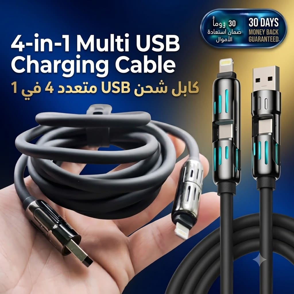 4-in-1 Multi USB Charging Cable كابل شحن USB ذكي 4 في 1