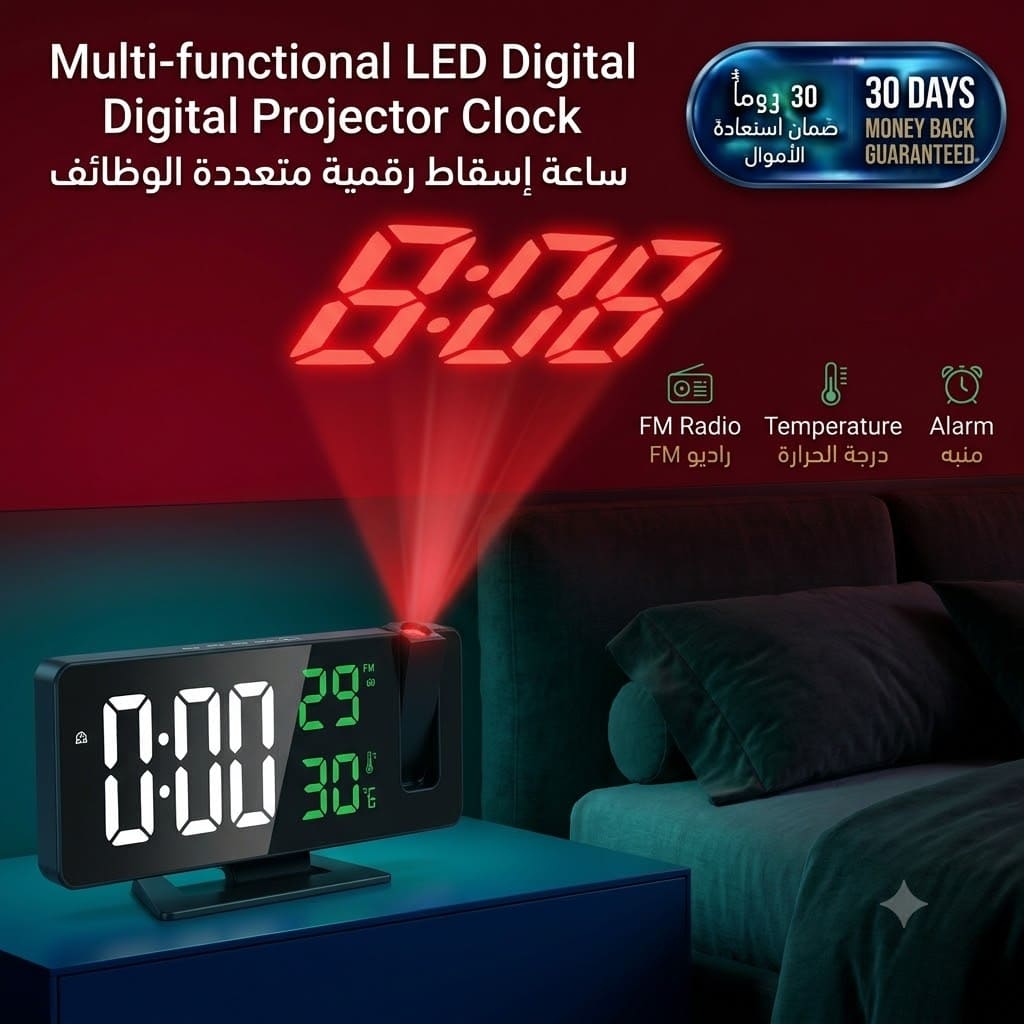 LED Digital Projector Clock ساعة رقمية LED مع بروجكتور