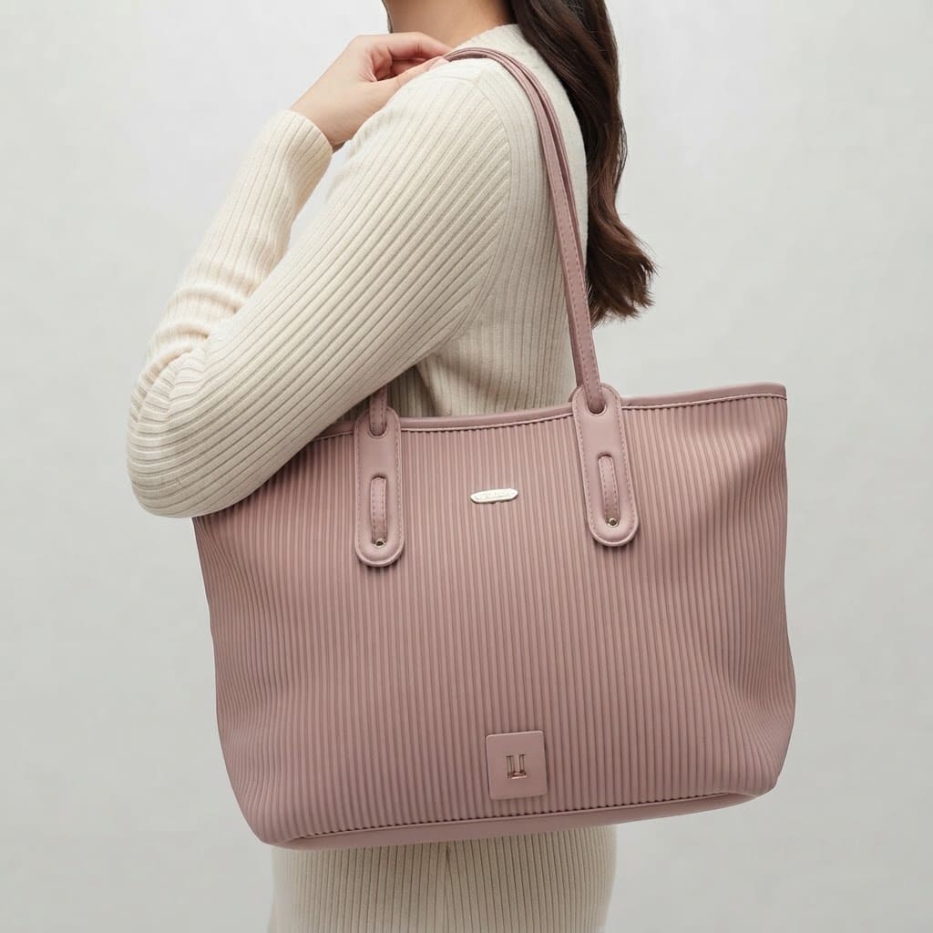 Vertical Ribbed Tote Bag حقيبة حمل مضلعة عمودية