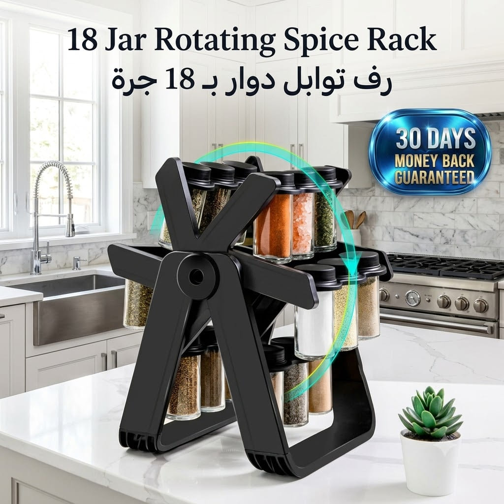 18 Jar Rotating Spice Rack منظم توابل دوّار 18 قطعة