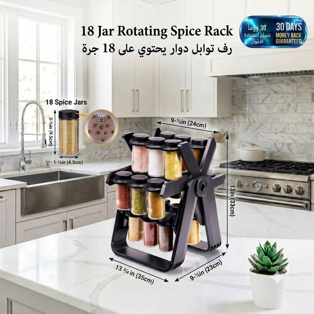 18 Jar Rotating Spice Rack منظم توابل دوّار 18 قطعة
