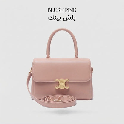 Gold Emblem Flap Satchel Bag حقيبة كتف ذهبية بشعار وإغلاق أمامي
