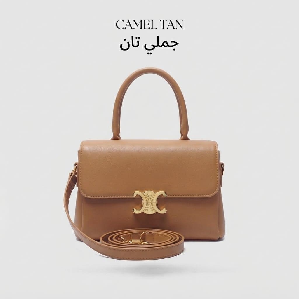 Gold Emblem Flap Satchel Bag حقيبة كتف ذهبية بشعار وإغلاق أمامي