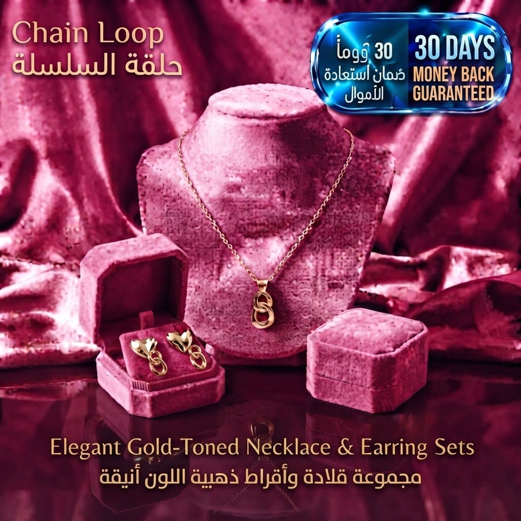 Elegant Gold-Toned Necklace & Earring Sets طقم عقد وأقراط أنيق باللون الذهبي