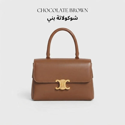 Gold Emblem Flap Satchel Bag حقيبة كتف ذهبية بشعار وإغلاق أمامي