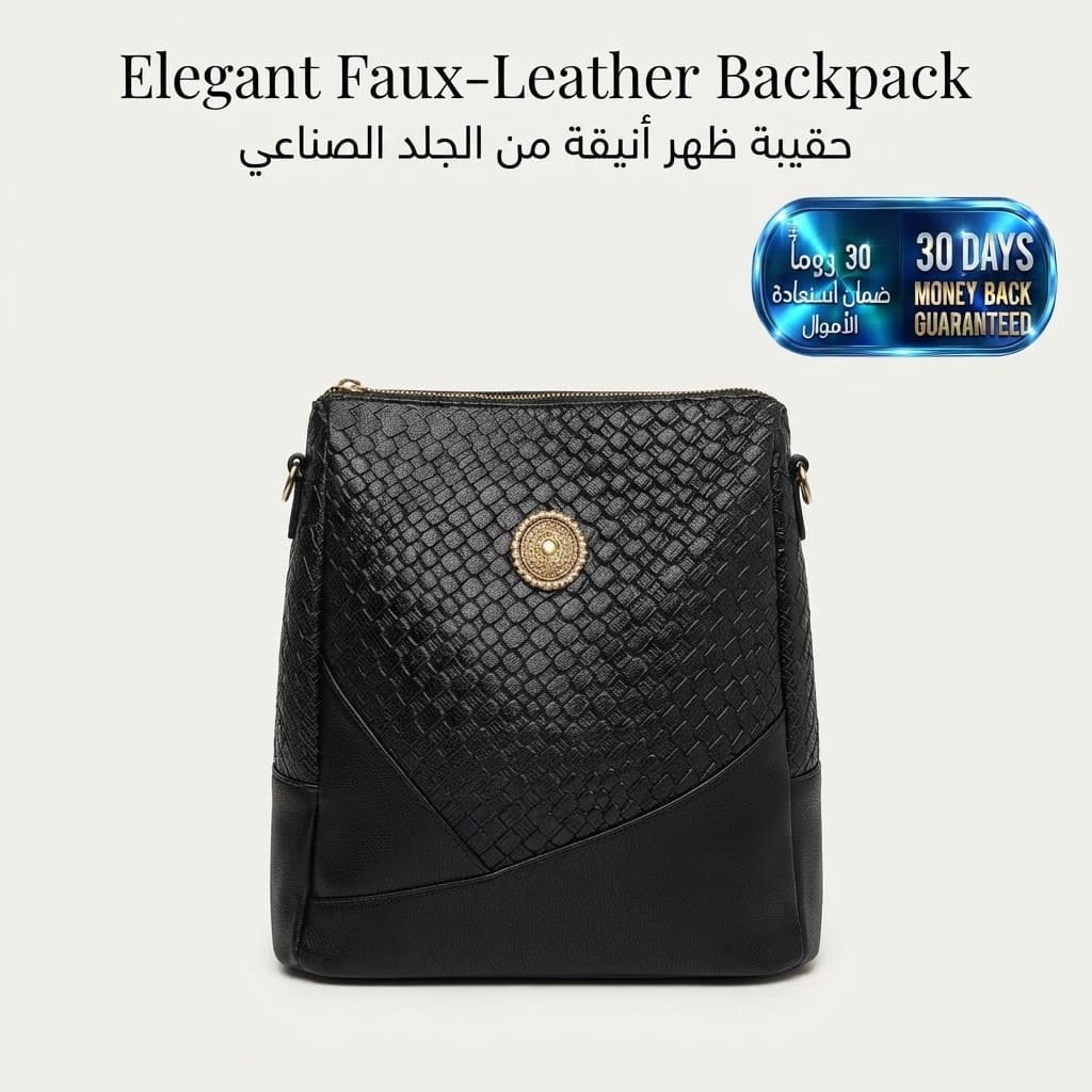 Elegant Faux-Leather Backpack حقيبة ظهر أنيقة من الجلد الصناعي
