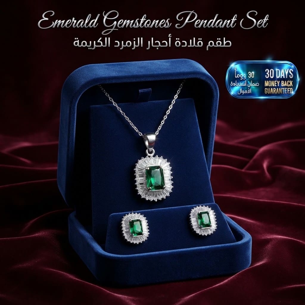 Artificial Emerald Gemstones Pendant Set طقم قلادة أحجار الزمرد الاصطناعية