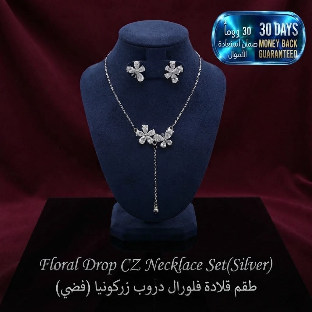 Floral Drop CZ Necklace Set
