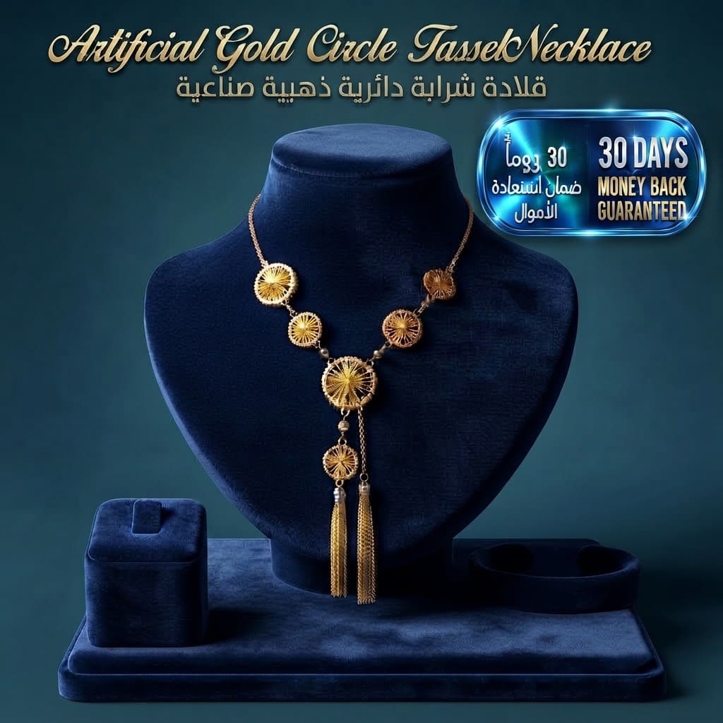 Artificial Gold Circle Tassel Necklace قلادة ذهبية دائرية صناعية مزينة بشرّابات