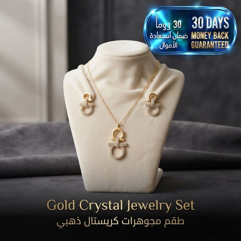 Gold Crystal Jewelry Set طقم مجوهرات ذهبي مرصّع بالكريستال