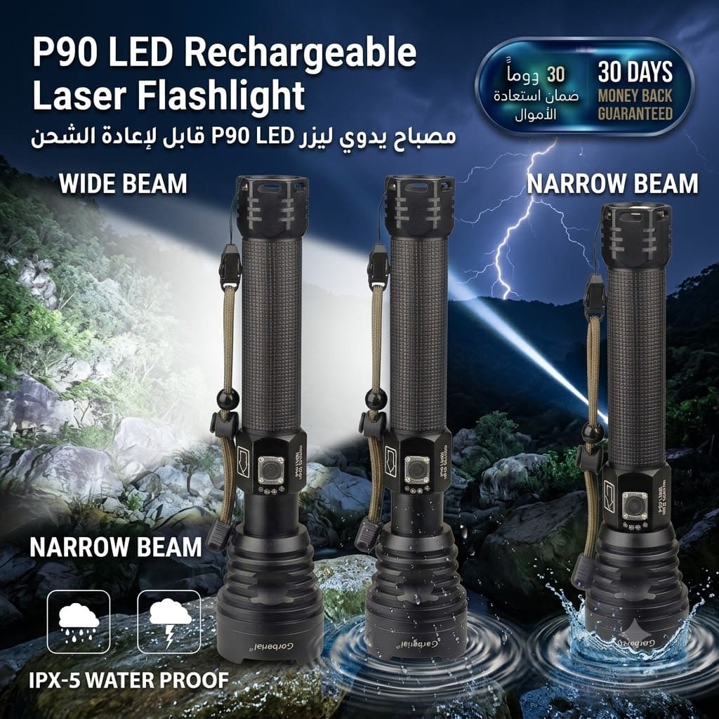P90 LED Laser Flashlight كشاف P90 LED قابل لإعادة الشحن