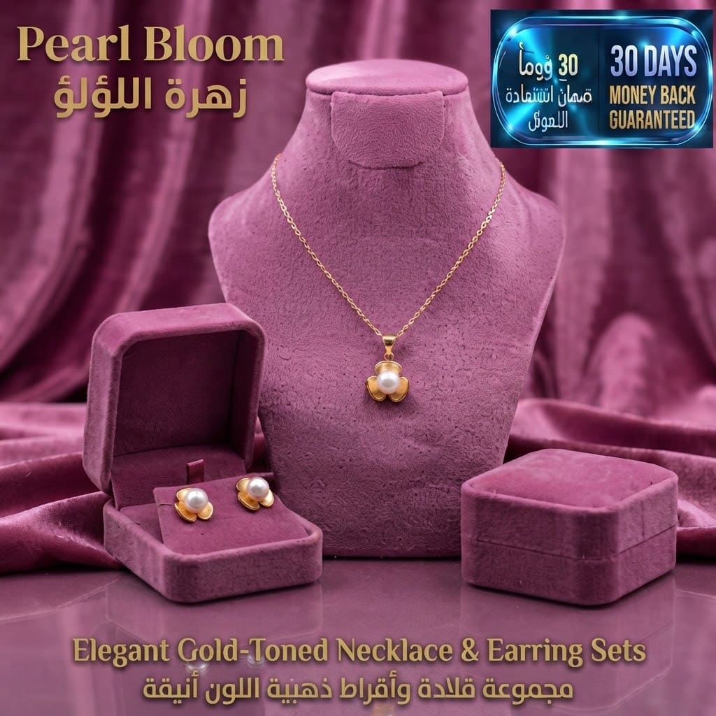 Elegant Gold-Toned Necklace & Earring Sets طقم عقد وأقراط أنيق باللون الذهبي