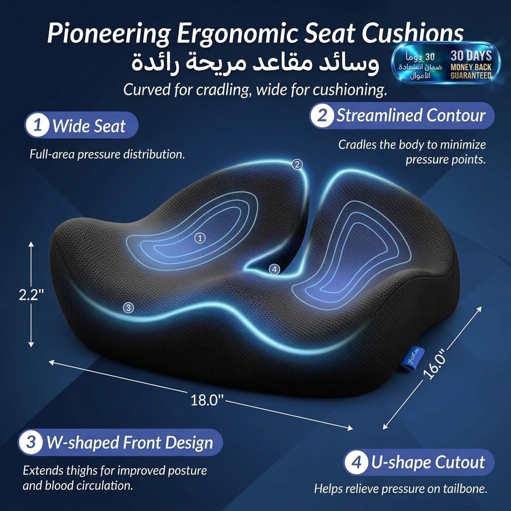 Pioneering Ergonomic Seat Cushions وسائد مقاعد مريحة ومبتكرة بتصميم هندسي