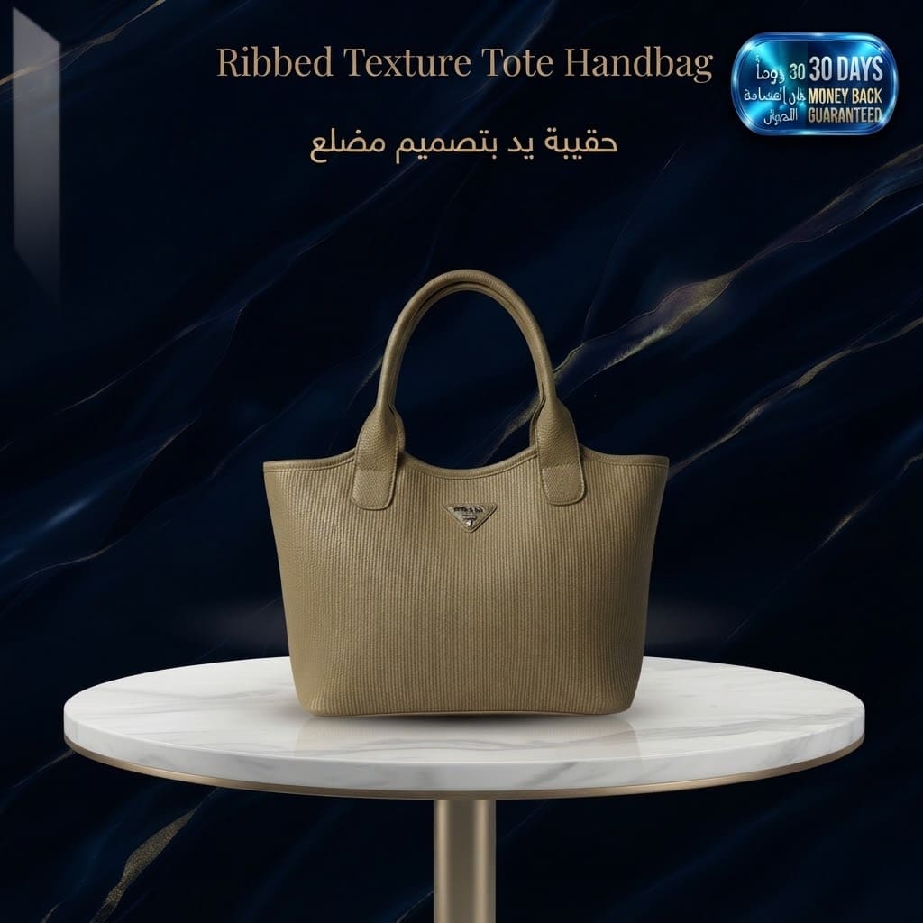 Ribbed Texture Tote Handbag حقيبة يد كبيرة بنسيج مضلع