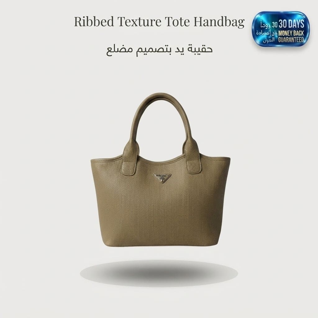 Ribbed Texture Tote Handbag حقيبة يد كبيرة بنسيج مضلع
