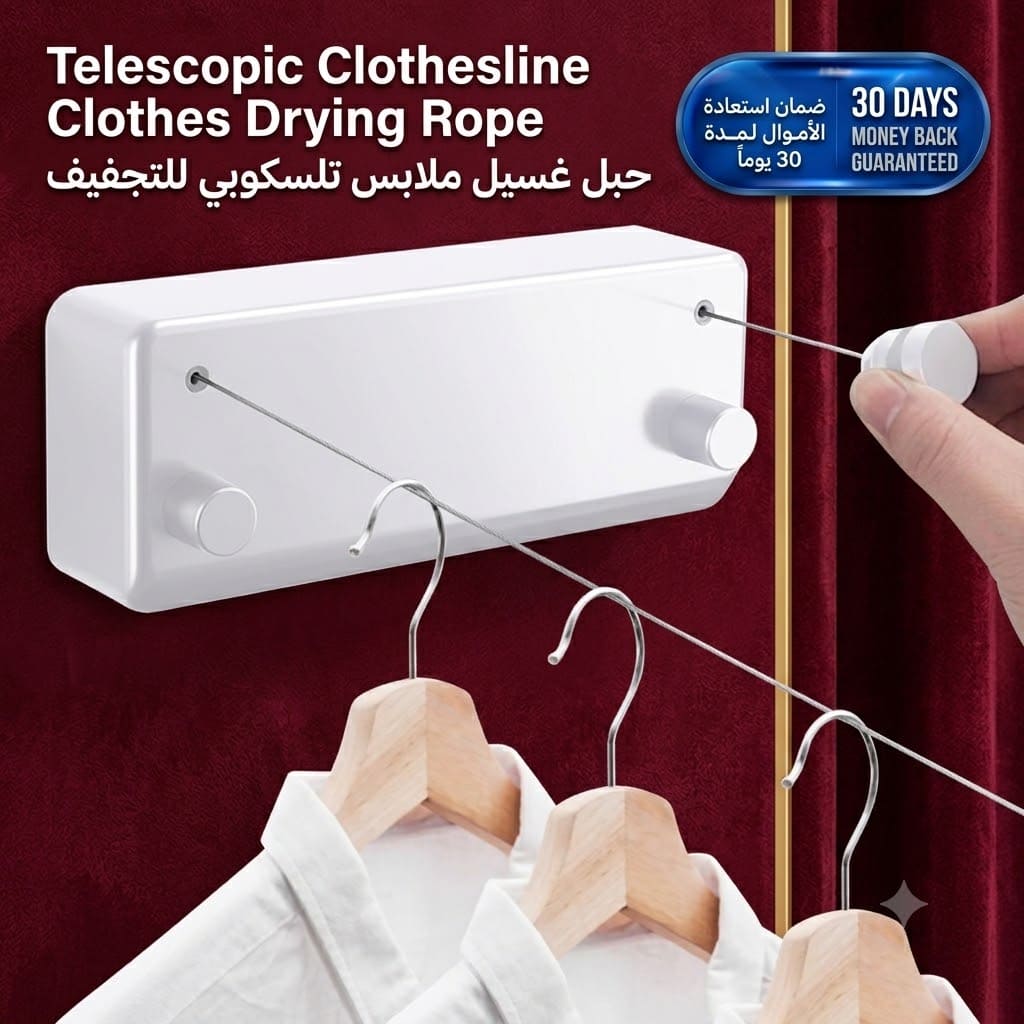 Telescopic Clothesline Clothes Drying Rope حبل غسيل تلسكوبي قابل للسحب