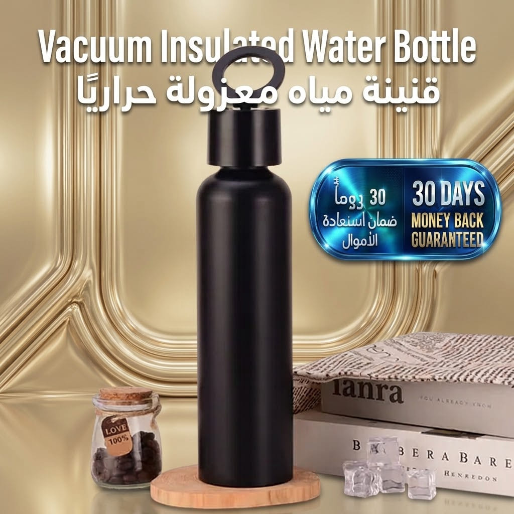 Vacuum Insulated Water Bottle with Holder قارورة مياه عازلة للحرارة مع حامل