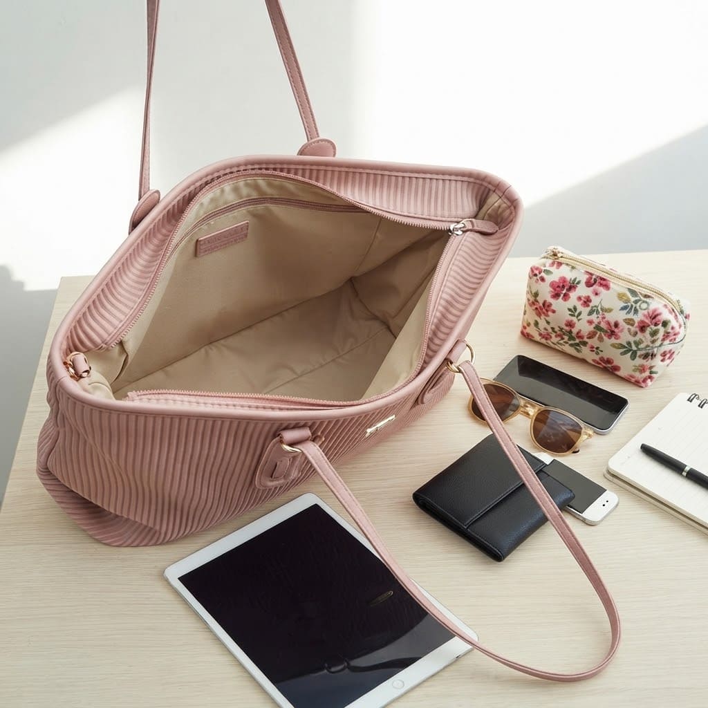 Vertical Ribbed Tote Bag حقيبة حمل مضلعة عمودية