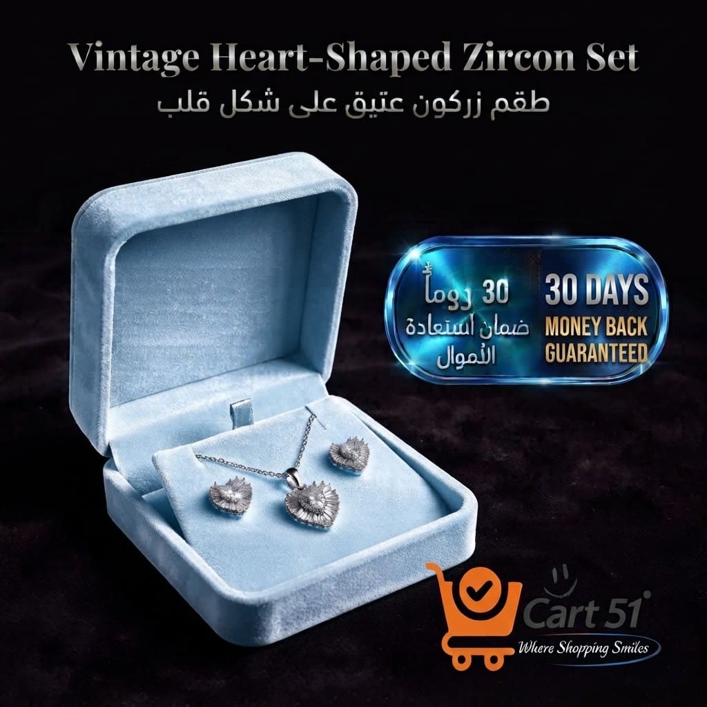 Vintage Heart-Shaped Artificial Zircon Set طقم زركون صناعي على شكل قلب عتيق