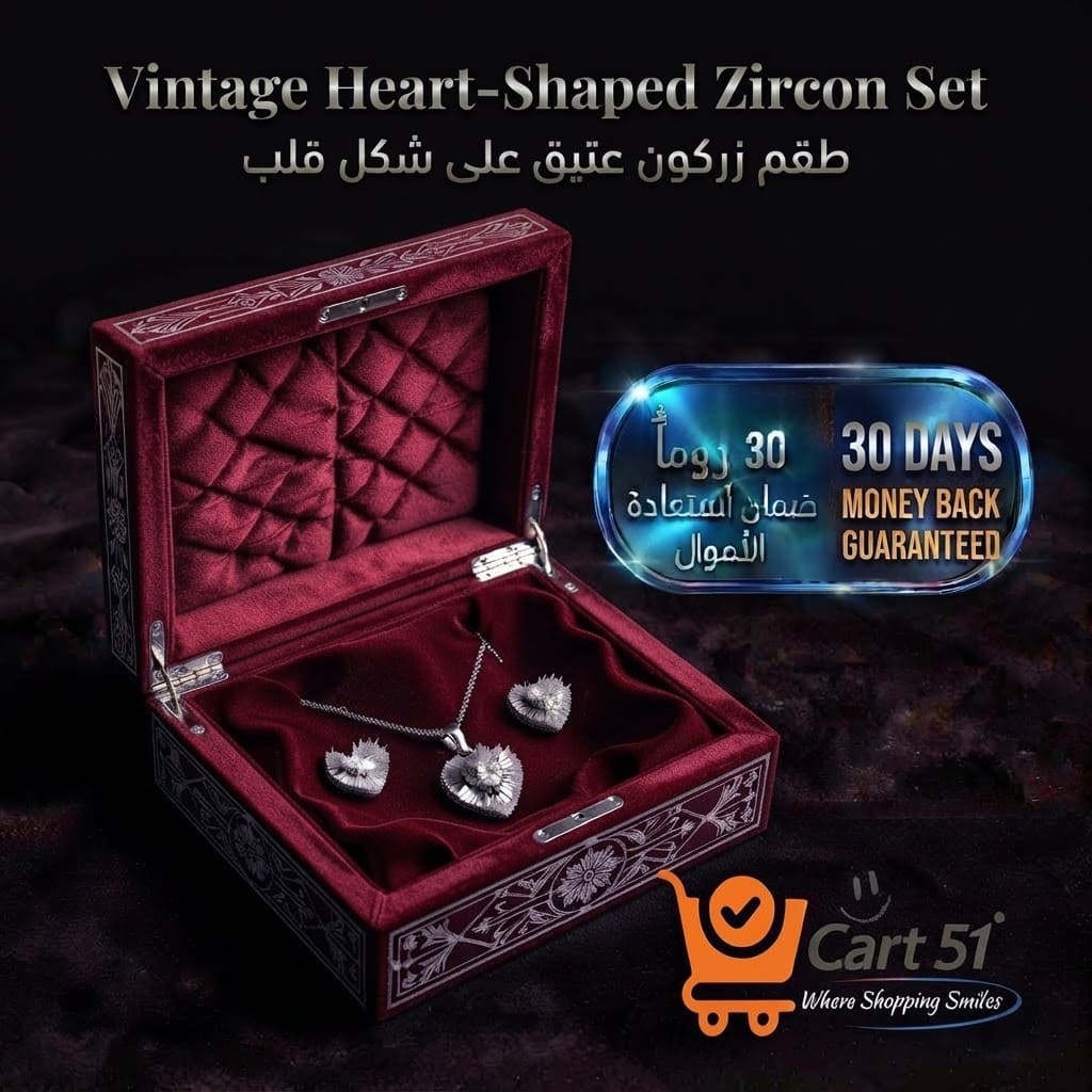 Vintage Heart-Shaped Artificial Zircon Set طقم زركون صناعي على شكل قلب عتيق