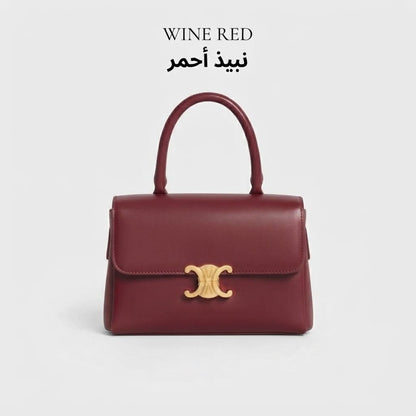 Gold Emblem Flap Satchel Bag حقيبة كتف ذهبية بشعار وإغلاق أمامي
