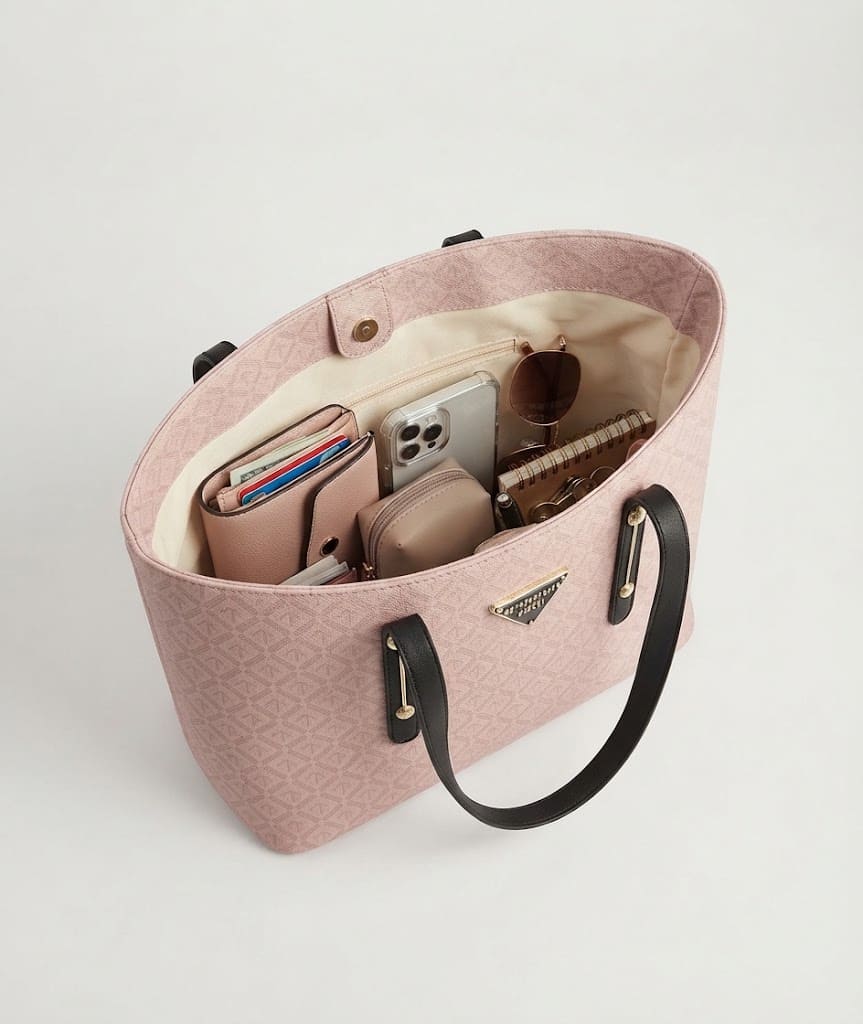 Women’s Printed Tote Handbag with Pouch حقيبة يد مطبوعة مع جراب