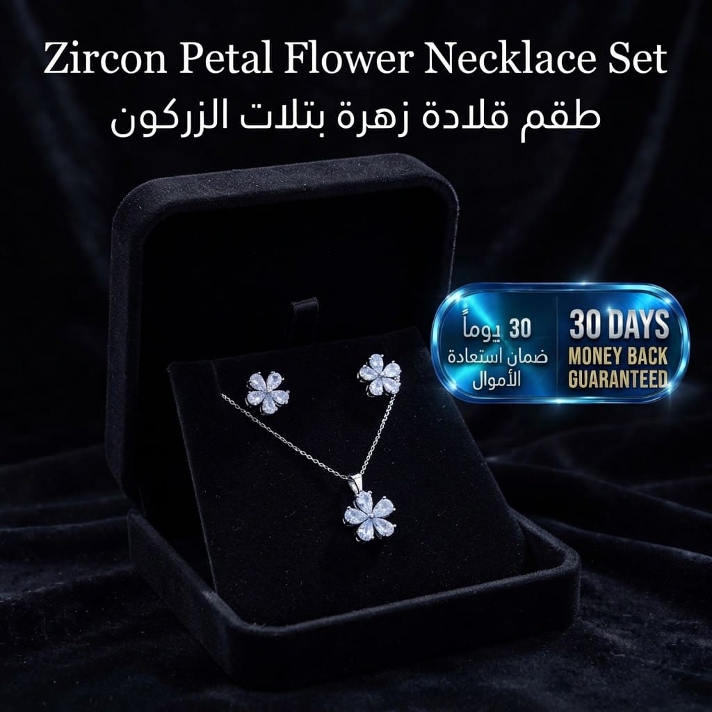 Zircon Petal Flower Necklace Set طقم عقد زهرة بتلات الزركون